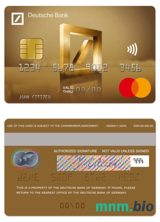 Germany Deutsche Bank złoto przykład karty mastercard w formacie PSD